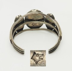 Superb sterling silver picture jasper stamping southwestern signed cuff bracelet