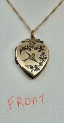 Victorian Aesthetic Movement Bird & Flower Vines Double Sided RG Locket Necklace