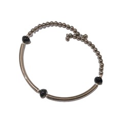 Vintage Sterling Silver Bead Genuine Black Onyx Collar 14″ Easy Fit Necklace