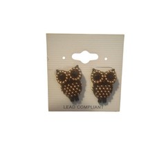 Earrings pierced post Owls with black rhinestone NOS