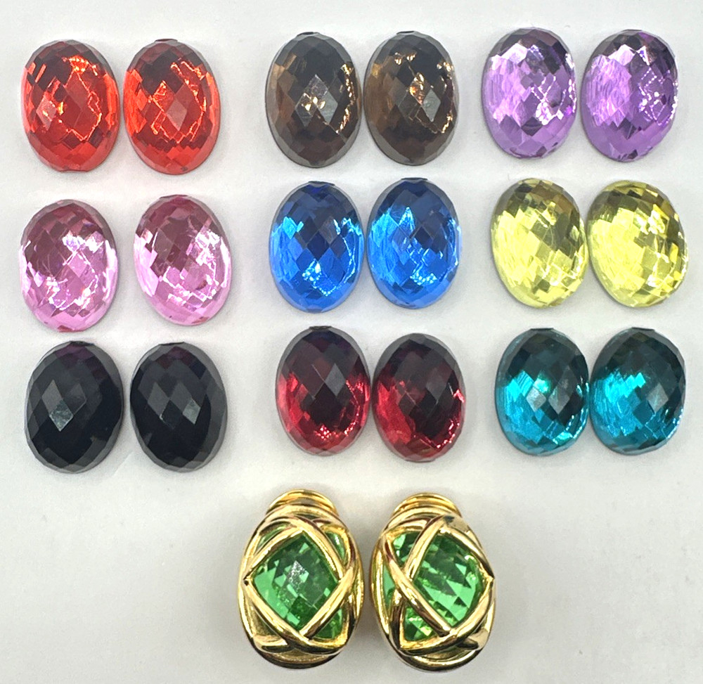 Joan Rivers Interchangeable Earrings Gold Tone Cage Clip On Vtg 10 Colors