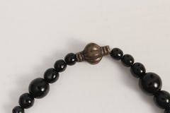 Black Onyx Bead Bracelet 7 Inches Stretchy with Boho Charm Vintage