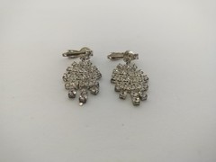 Vintage Earrings Silver Tone Clear Rhinestone Chandelier Dangle Drop Clip On 1.5