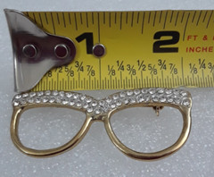 Gold Tone Eye Glasses Frame Brooch Rhinestones 2 inches