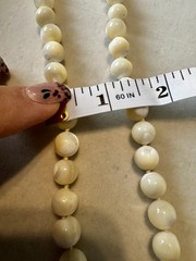 Vintage Hand Knotted Mother of Pearl Bead Necklace 30 Inch Long Strand MOP Shell