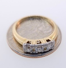 Antique Art Deco 1930’s 14k Two Tone Gold 3 Stone Diamond Ring