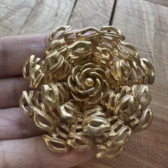 Vintage 1940s-50s Corocraft Flower Brooch Pin 2 Inch Openwork Gold Plated Signed