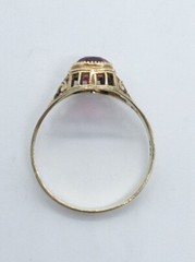 Charming Antique Victorian 14K Yellow Gold Sythetic Ruby Filligree Ring Size 5