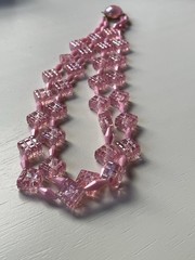 Vintage Austria pink acrylic/lucite double strand statement necklace quilted