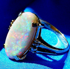 Original EARTH MINED OPAL DIAMOND Deco Engagement Ring SOLID 14K GOLD Solitaire