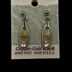 Vintage Gold Finish Oval Drop Earrings Hypoallergenic Made In USA NWT Retro