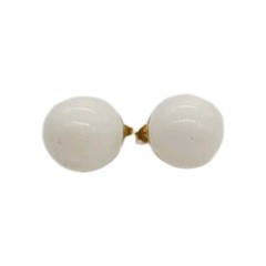 White Enamel Ball Earring Round Huge Couture Art Deco Vintage .75 in