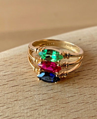 14K GOLD EMERALD GREEN,RUBY RED,SAPPHIRE BLUE CZ CUBIC ZIRCONIA WIDE BAND RING