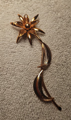 Vintage Copper 4 1/2″ Long Stem Single Flower Floral Etched Brooch Pin