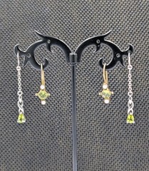 2 Pair – Vtg Sterling Silver Green Glass & 1 FW Pearl Hook Dangle 925 Earrings