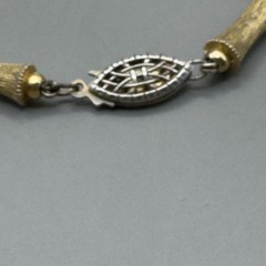 24 Inch Bamboo Link Necklace w/ Sterling Clasp & Faux Green Bead – 41.3g