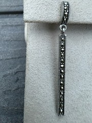 Vintage 925 Sterling Silver Thailand Marcasite Bar 45mm Dangle Drop Earrings.