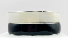 2 Vintage White and Black Mother of Pearl Inlay Silver Tone Bangle Bracelets