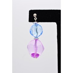 Vintage Lucite Beaded Dangle Earrings Blue Juicy Pink Drop Chunky Bright 80s W1