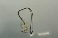 Vintage Hand Carved Shell Flying Eagle Pendant Necklace w/ Goldtone Alloy Chain