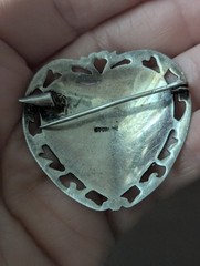 Vintage Siam Sterling Heart Black Niello Brooch Pin Lightning Goddess Love Art