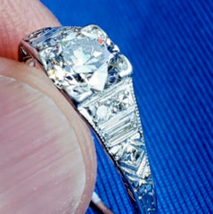 Original EARTH MINED DIAMOND ART Deco Engagement Ring 1 CARAT PLATINUM Solitaire