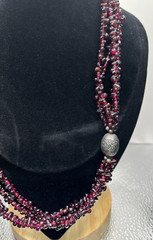 Vintage 3-Strand Garnet Chip Necklace 20” w/ Tribal Silver Beads – 92g Artisan S