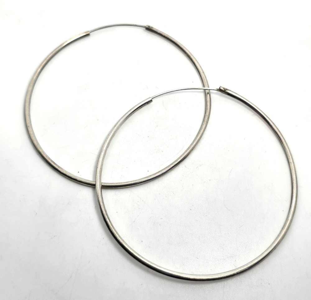 Extra large thin vintage sterling silver 1 and 7/8ths” inch threaded hoop earrin