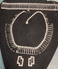 Kramer of NY Vintage Black Lucite? Clear Rhinestone Modernist Parure Set