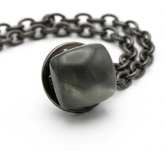 Vintage Double Chain Collar Bar Brooch with Grey Square Stone Ends