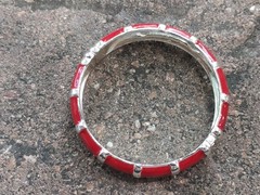 2 Vintage Hinged Bangle Bracelets with Red Enamel 1 Gold Tone 1 Silver Tone 80’s