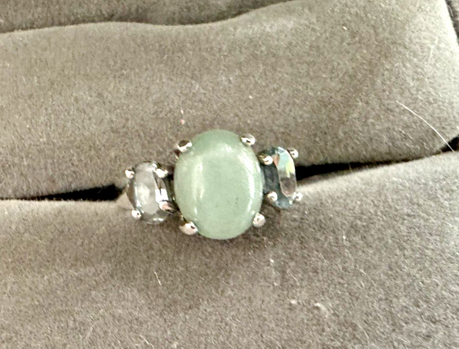 Vintage Sterling Silver Green Jade Blue Topaz Ring Sz 5