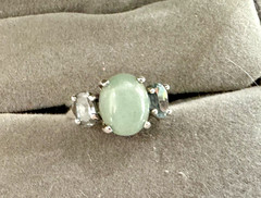 Vintage Sterling Silver Green Jade Blue Topaz Ring Sz 5