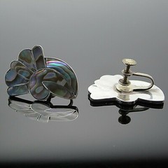 Sterling Silver Abalone Screw-Back Earrings Approx 1 1/4″ Long x 3/4″ Wide XLNT