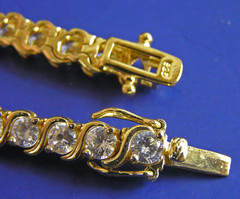 Sterling Silver Gold Wash CZ Signed Han China S Link Tennis Bracelet (Tn)