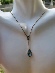 Antique Lavalier With Natural Aquamarine Gemstone 15k Yellow Gold