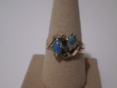 Vintage 9kt Yellow Gold Double Opal Doublette? Great Fire Stones Size 9.5