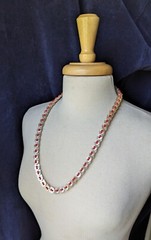 Vintage Handmade MOP Pearlized WHITE Button Double Sided RED BLUE Bead NECKLACE