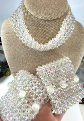 Vintage Necklace Clear Bead Stretch Shirt Cuff Bracelet Matching Set Costume