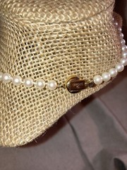 Carol Lee Knotted Single Strand Faux Pearl Clasp Necklace Gold Tone Signed
