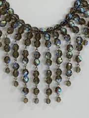 Vintage Smoky Gray AB Waterfall Fringe Statement Faceted Crystal Necklace 20″