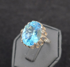 Vtg Sterling Large Blue Topaz Statement Ring 11.25 Kabana Faceted Openwork Crown