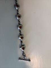 Vintage 9 Links of red Enamel Hearts Sterling Silver 0.925 7″ Bracelet w Toggle