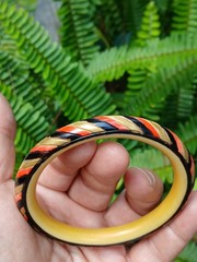 Vintage Art Deco Celluloid Bracelet Bangle Candy Striped Carved A Real Find!