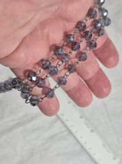 Amethyst Violet Round Faceted Crystal Glass Chain Linked 28 Inch Necklace