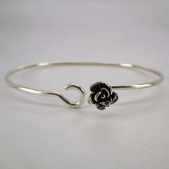 Sterling Silver Rose Bangle Charm Bracelet Flower Design Stacking Vintage NOS
