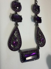 Vintage Purple Acrylic Victorian Style Necklace Gothic Retro Witchy Gunmetal