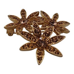 Liz Claiborne SIGNED LC Goldtone Flowers Rhinestone Brooch