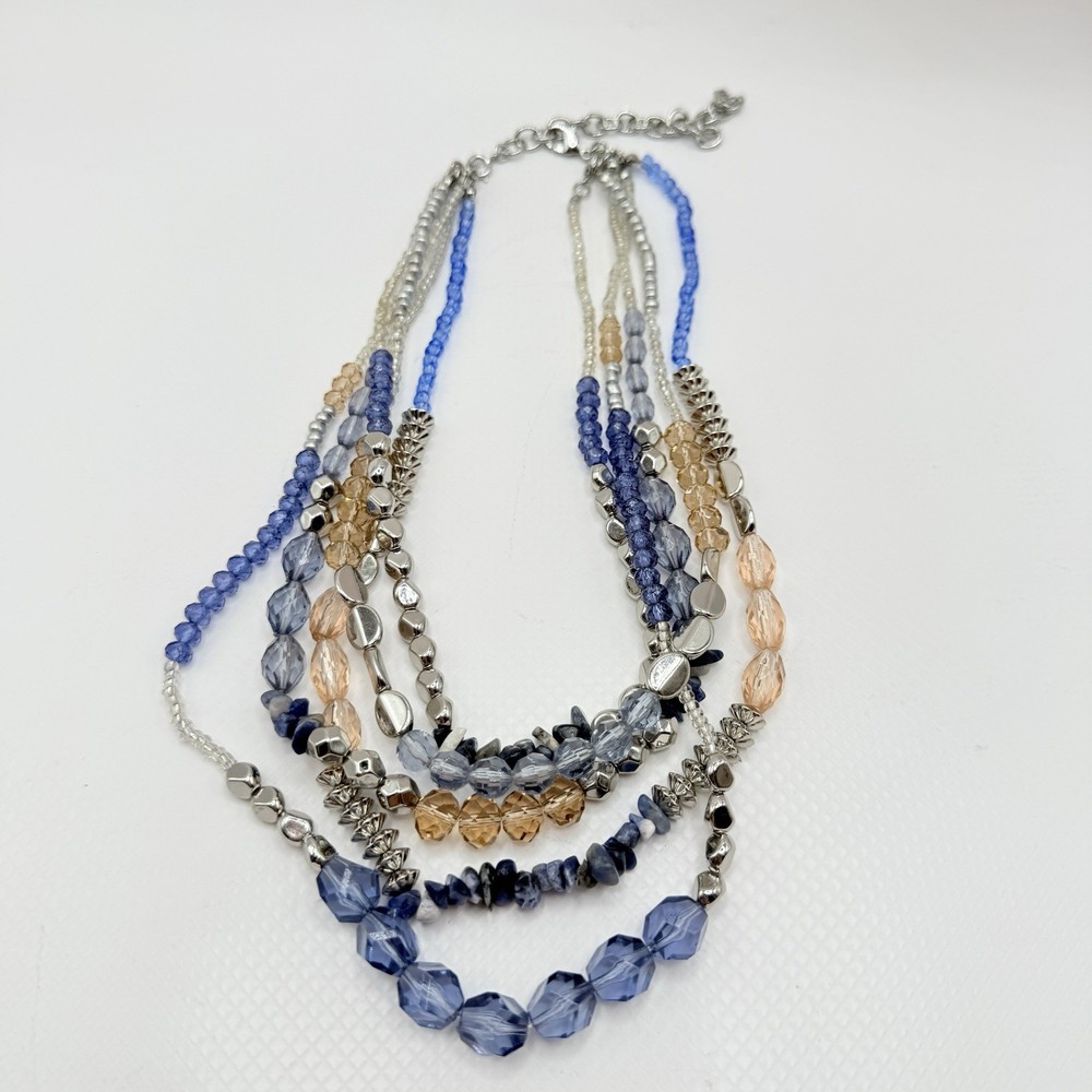Premier Designs Multilayered Necklace w/ Blue Stones & Glass and Acrylic Beads