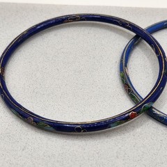 2 Cloisonne Bangle Bracelets 3″×1/8″ Blue